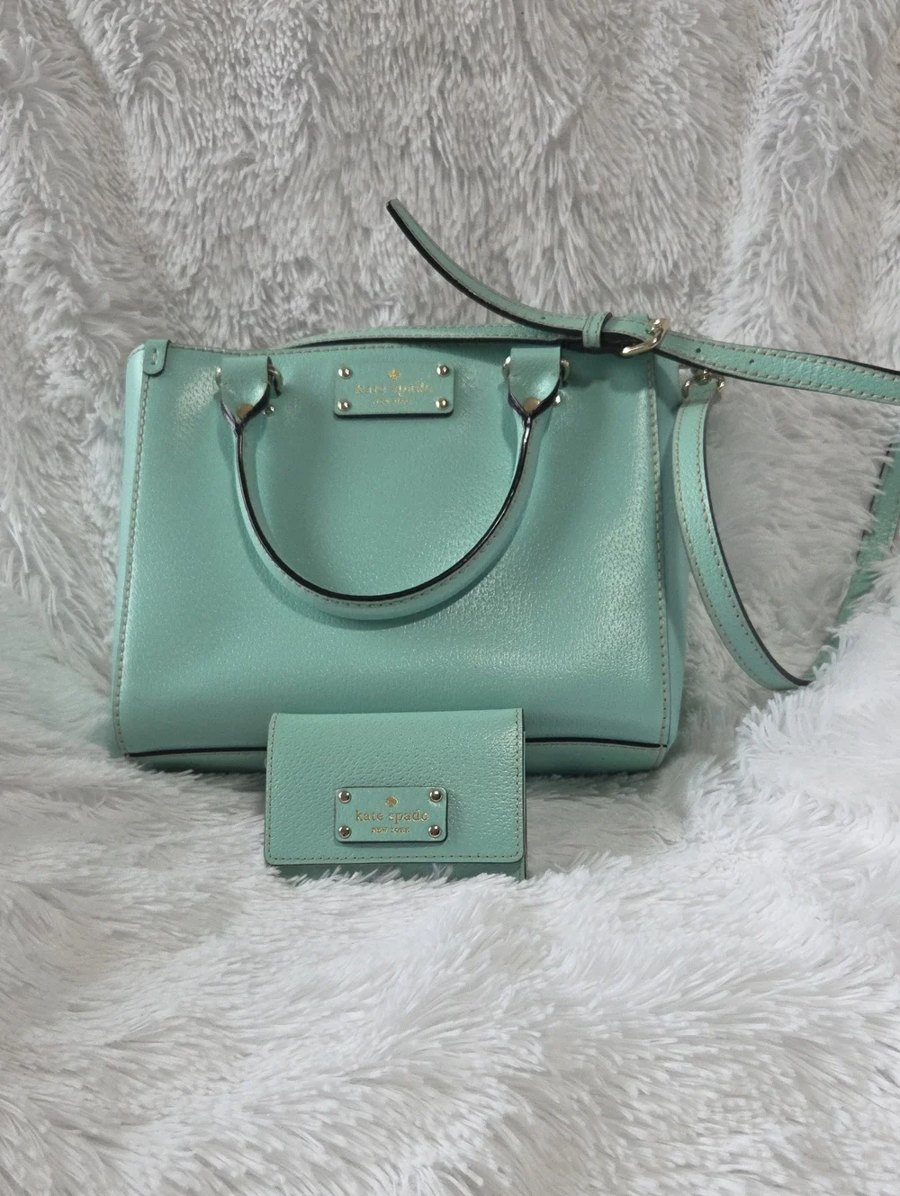 kate spade mint green leather satchel with matching cardholder